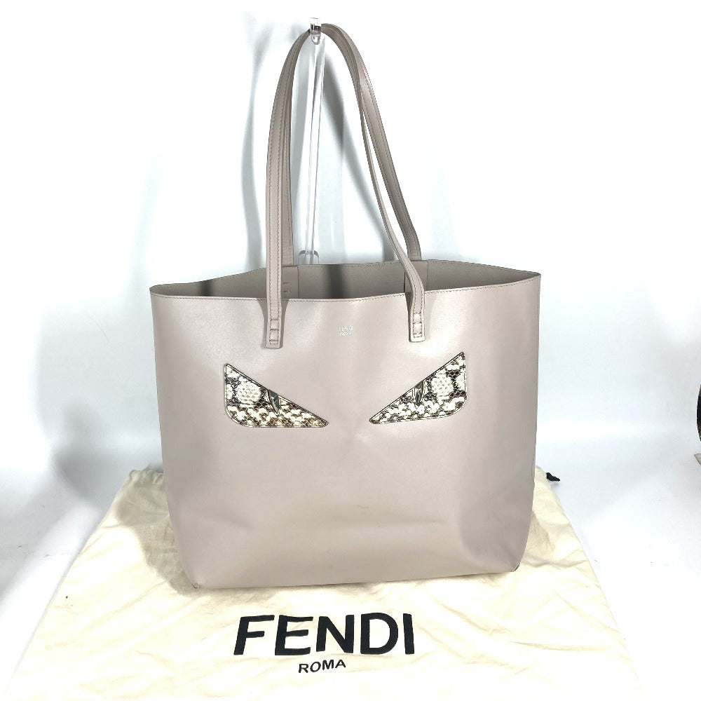 Fendi Tote Bag Leather Greige Type Monster Unisex(unisex) Used Authentic