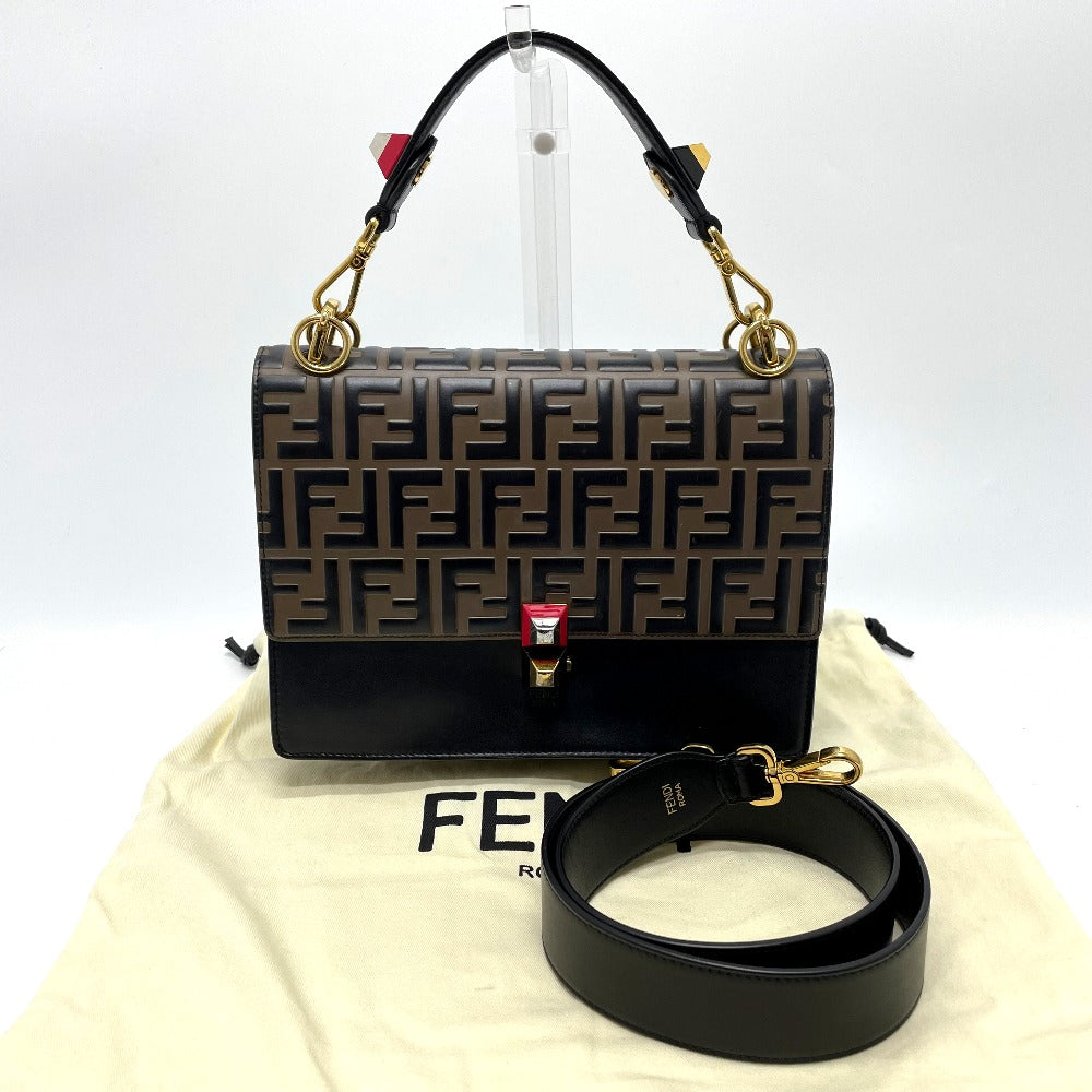 Fendi Handbag 8 Bt283 Leather Brown X Black Ff Zucca Canai Women Used Authentic