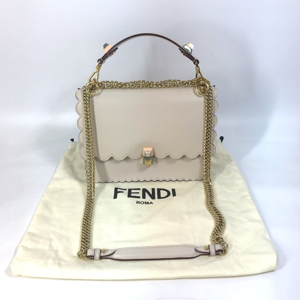 Fendi Shoulder Bag 8 Bt283 Leather Beige Multi Studs Canai Women Used Authentic