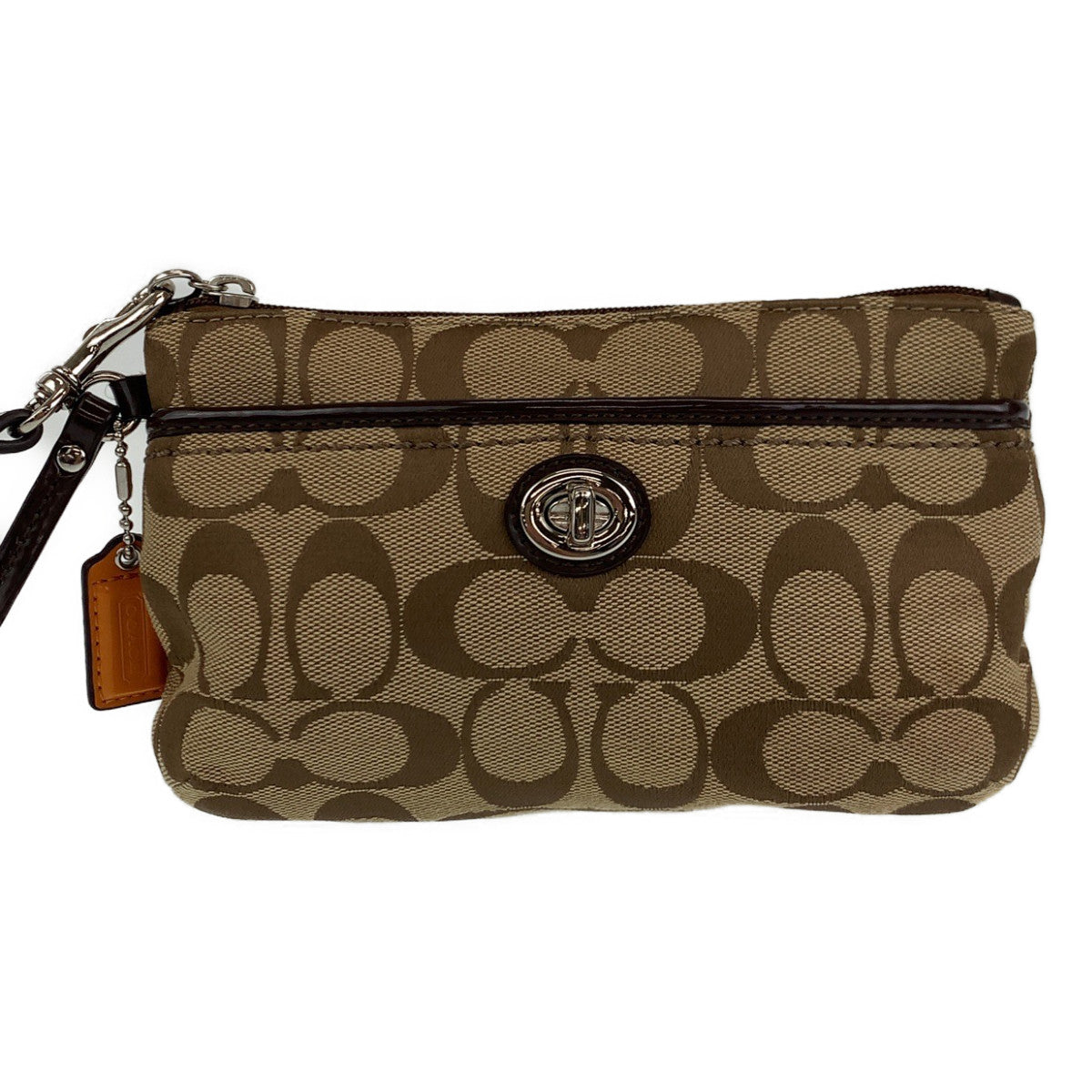 Coach Clutch Bag Canvas Beige Signature