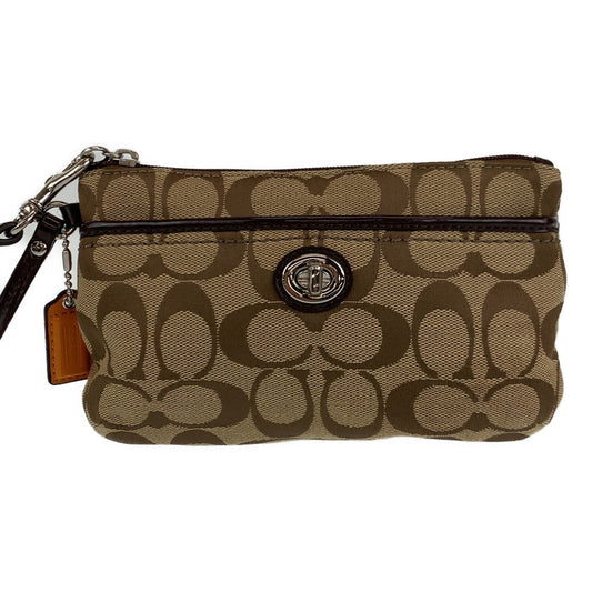 Coach Clutch Bag Canvas Beige Signature