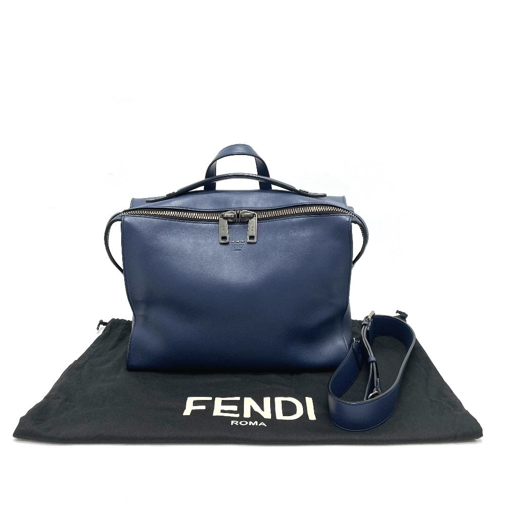 Fendi Business Bag 7 Va400 Leather Navy 2 Type Handle Briefcase Mens Used Authentic