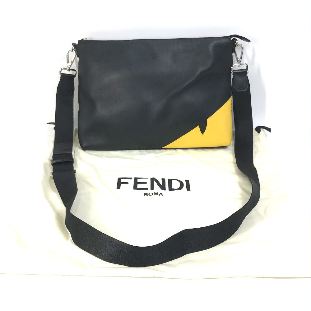 Fendi Shoulder Bag 7 Va470 Leather Black Crossbody Clutch Bag Monster Bugs Mens Used Authentic