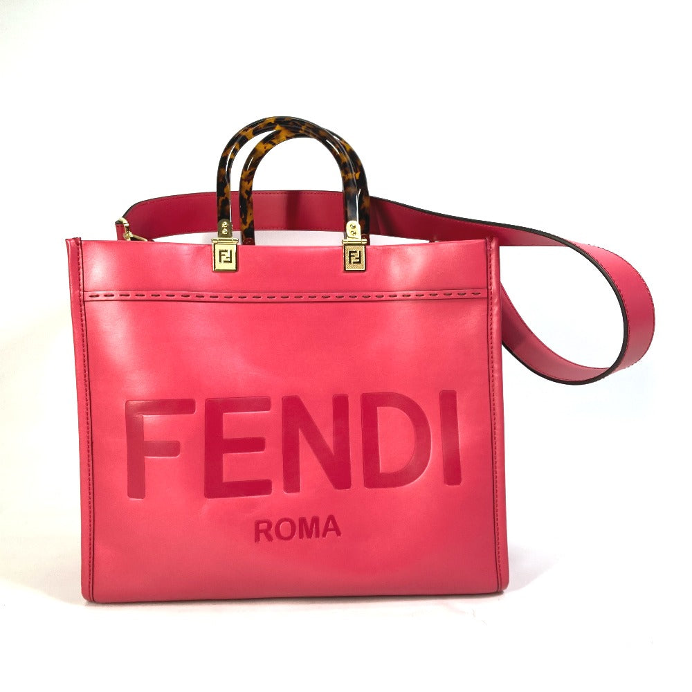 Fendi Tote Bag 8 Bh386 Leather Pink Shoulder Bag Sunshine Shopper Women Used Authentic