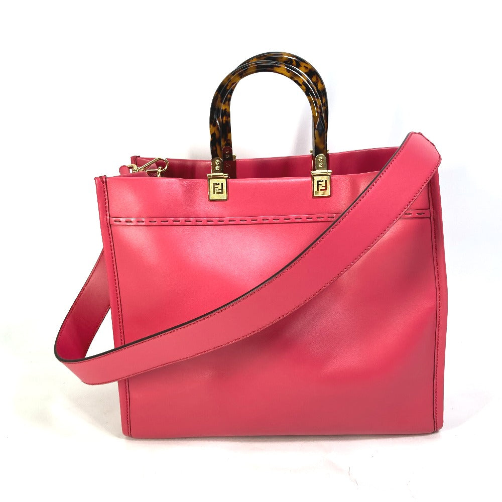 Fendi Tote Bag 8 Bh386 Leather Pink Shoulder Bag Sunshine Shopper Women Used Authentic