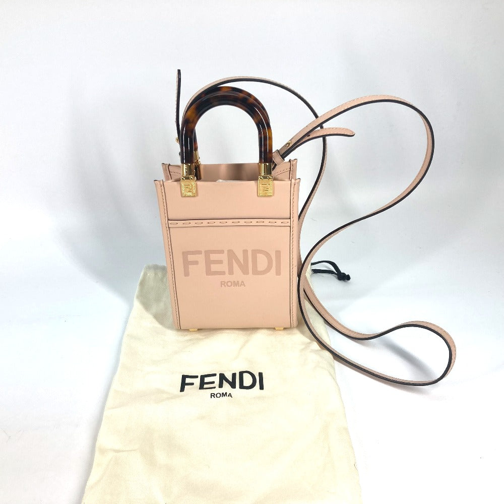 Fendi Handbag 8 Bs051 Leather Beige Type Shoulder Bag Crossbody Bag Sunshine Shopper Small Women Used Authentic