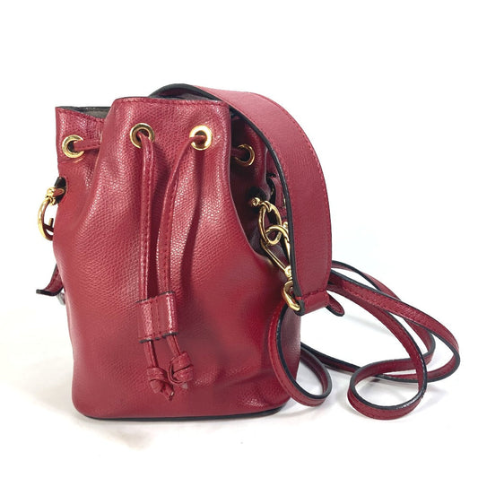 Fendi Shoulder Bag 8 Bs010 Leather Red Ff Metal Drawstring Bucket Mini Montresor Women Used Authentic