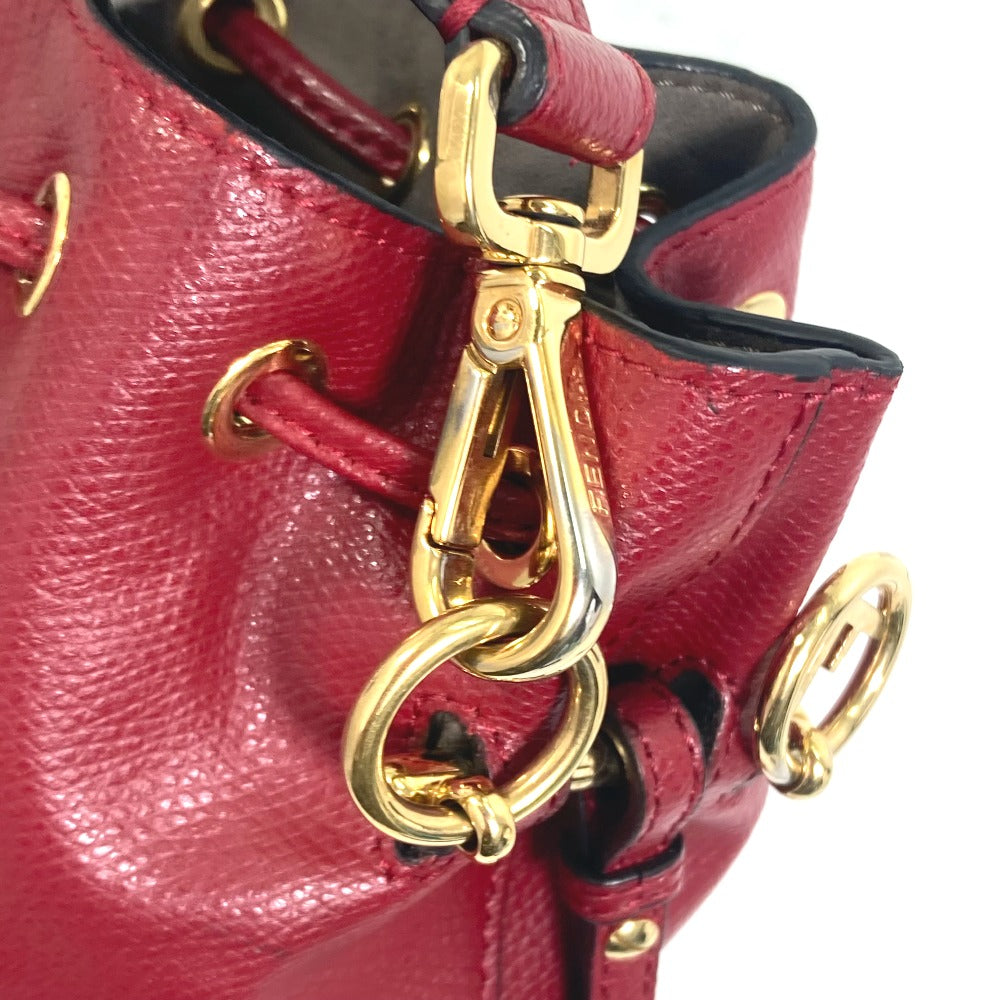 Fendi Shoulder Bag 8 Bs010 Leather Red Ff Metal Drawstring Bucket Mini Montresor Women Used Authentic