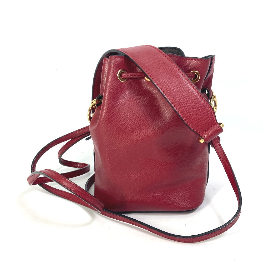 Fendi Shoulder Bag 8 Bs010 Leather Red Ff Metal Drawstring Bucket Mini Montresor Women Used Authentic