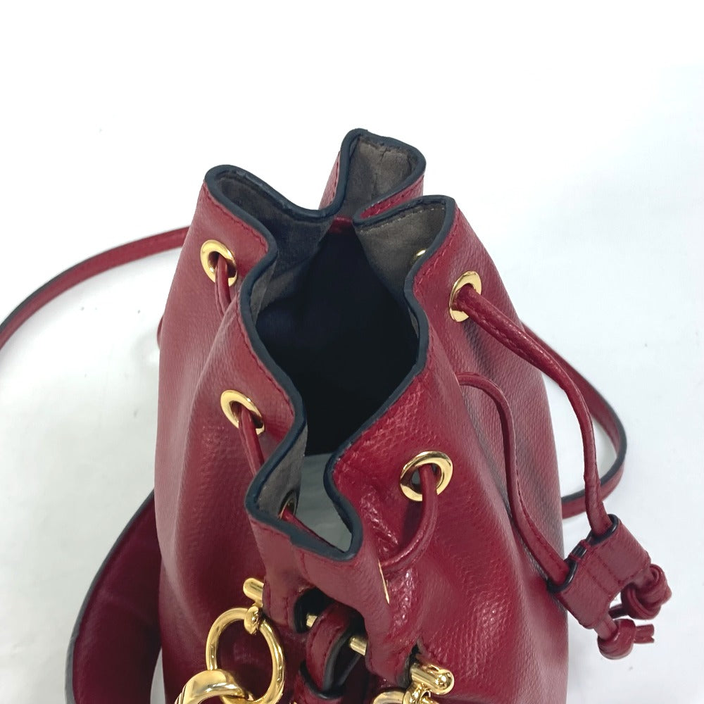 Fendi Shoulder Bag 8 Bs010 Leather Red Ff Metal Drawstring Bucket Mini Montresor Women Used Authentic