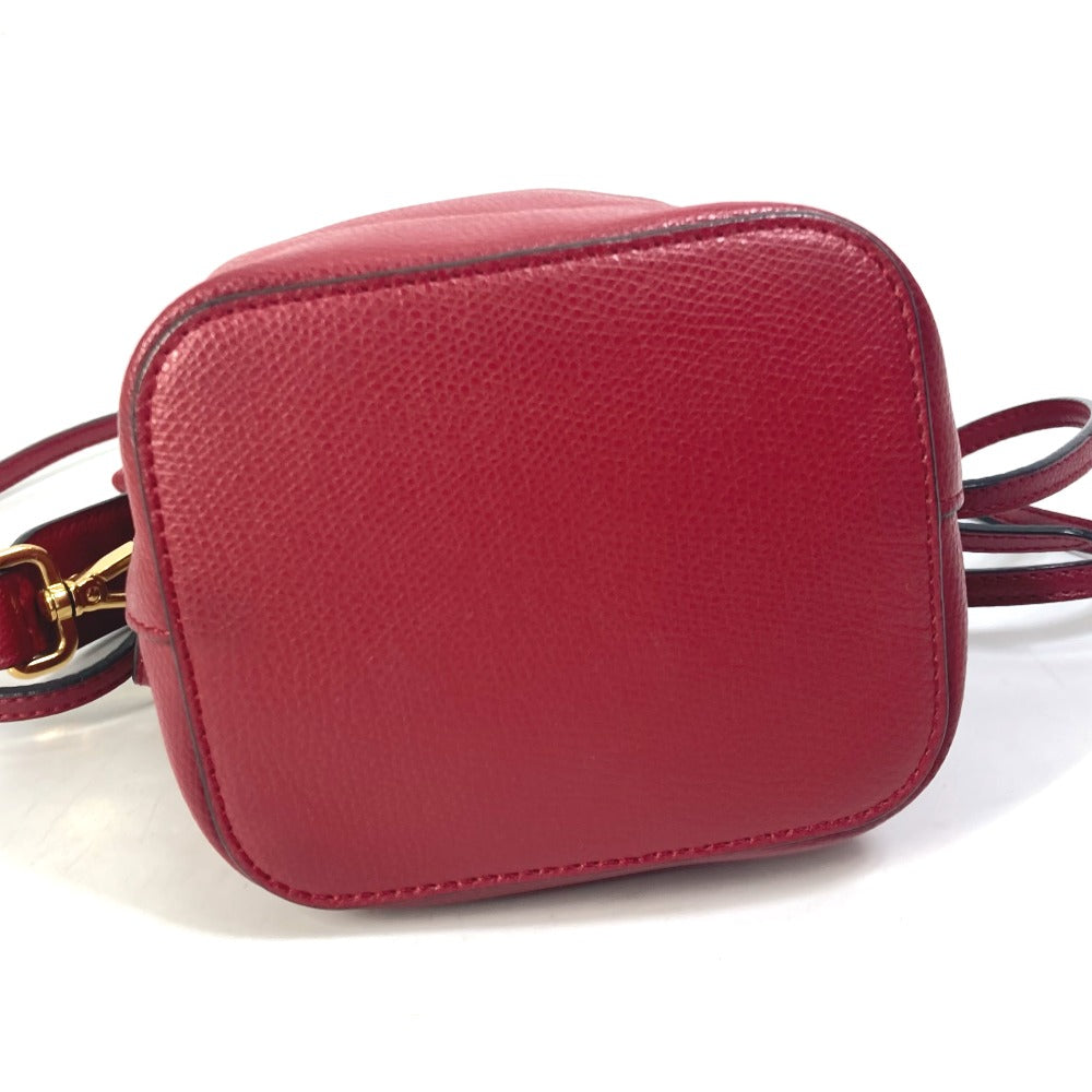 Fendi Shoulder Bag 8 Bs010 Leather Red Ff Metal Drawstring Bucket Mini Montresor Women Used Authentic