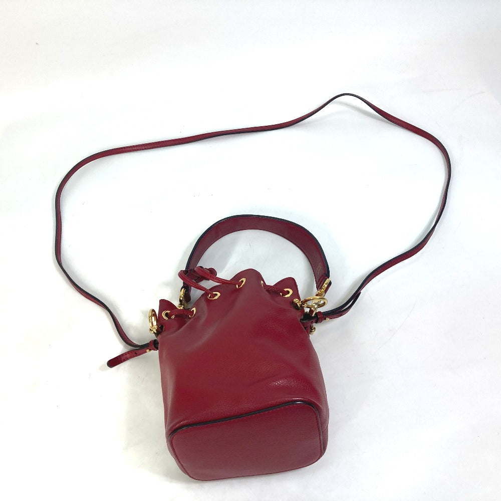 Fendi Shoulder Bag 8 Bs010 Leather Red Ff Metal Drawstring Bucket Mini Montresor Women Used Authentic