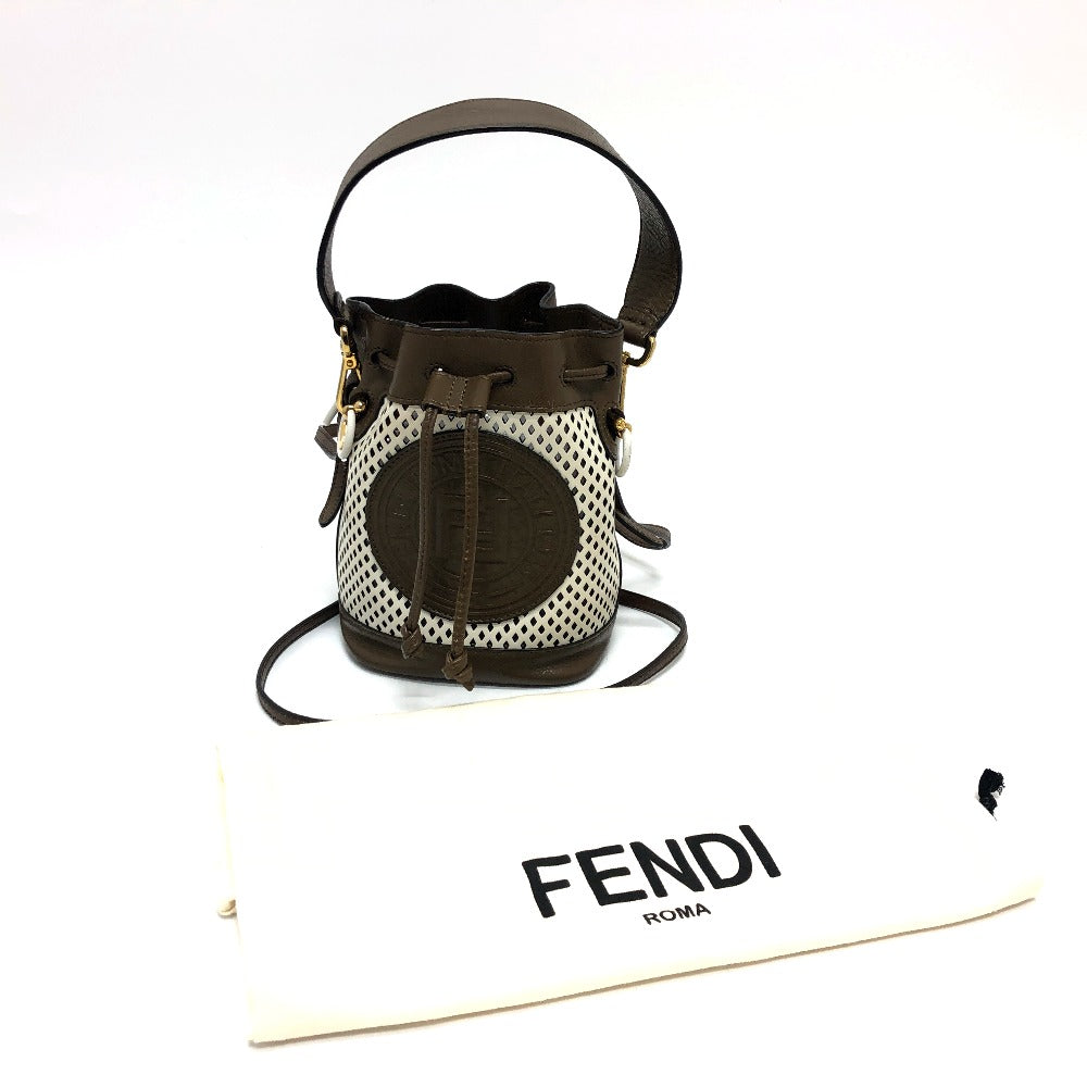 Fendi Shoulder Bag 8 Bs010 Leather Brown Ff Logo Mini Mon Tresor Women Used Authentic