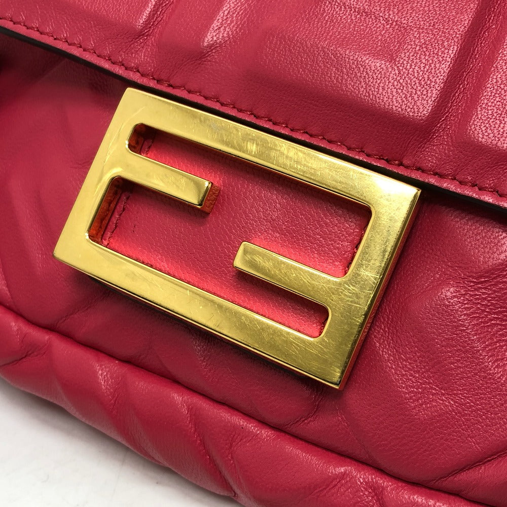 Fendi Shoulder Bag 8 Bs017 Lambskin Pink Ff Baguette Small Women Used Authentic