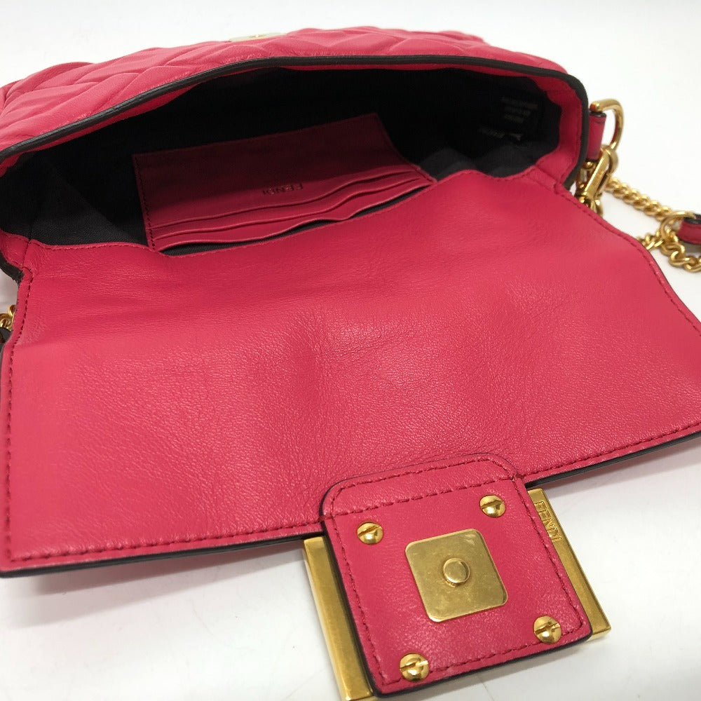 Fendi Shoulder Bag 8 Bs017 Lambskin Pink Ff Baguette Small Women Used Authentic