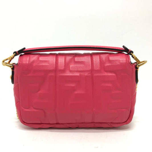 Fendi Shoulder Bag 8 Bs017 Lambskin Pink Ff Baguette Small Women Used Authentic