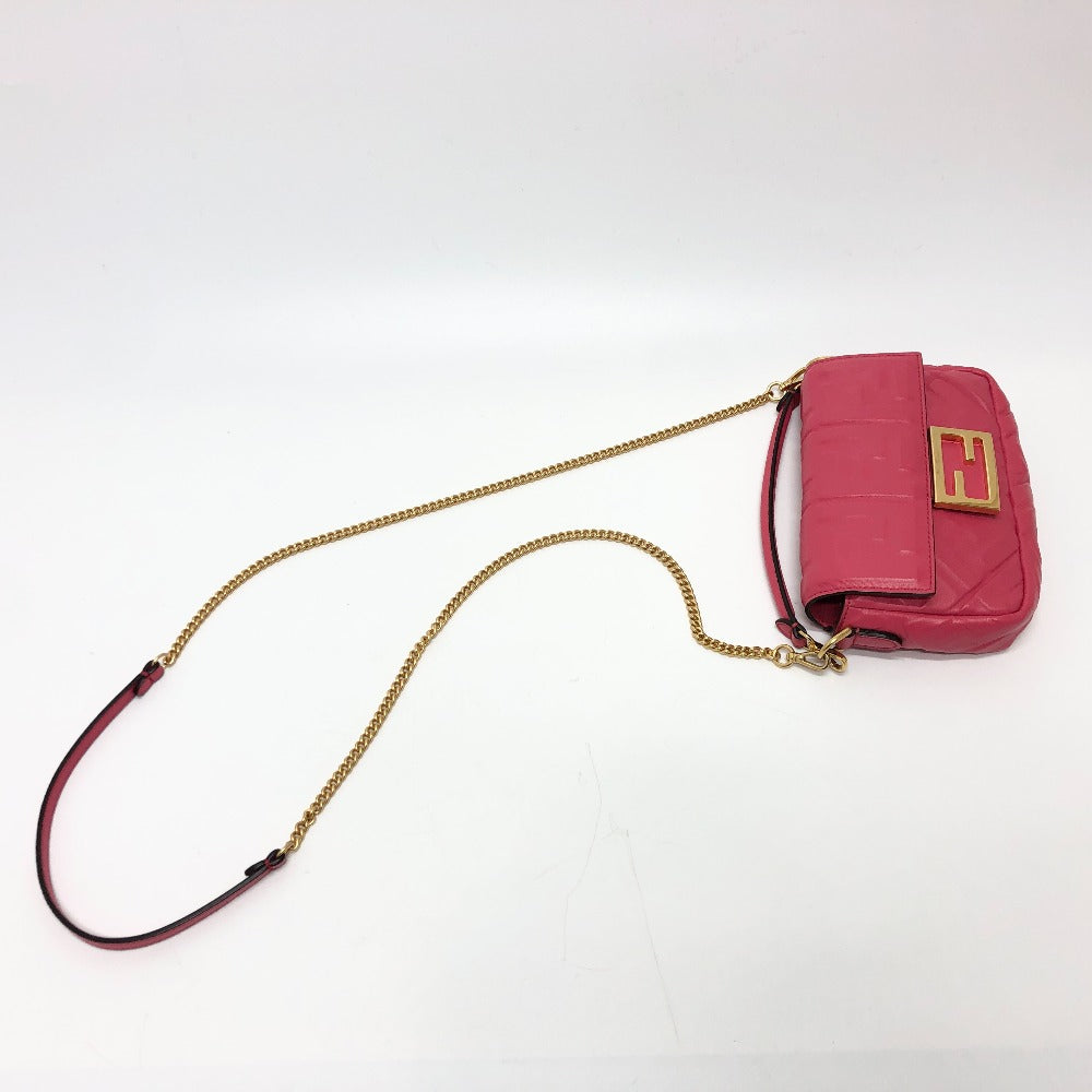 Fendi Shoulder Bag 8 Bs017 Lambskin Pink Ff Baguette Small Women Used Authentic