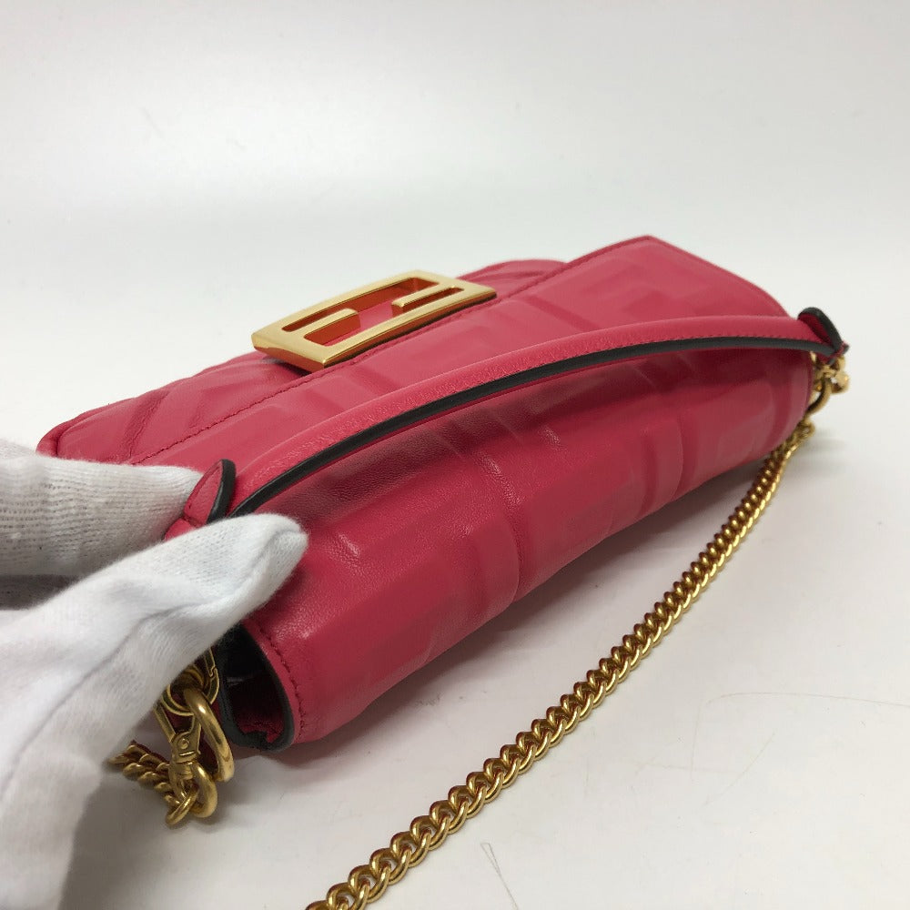 Fendi Shoulder Bag 8 Bs017 Lambskin Pink Ff Baguette Small Women Used Authentic