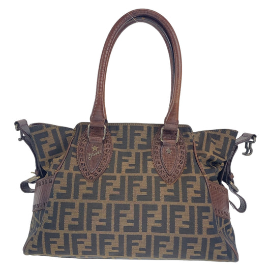 Fendi Shoulder Bag Canvas, Leather Brown Shoulder Bag Handbag Tote Bag Zucca Pattern Etnico Women Used Authentic