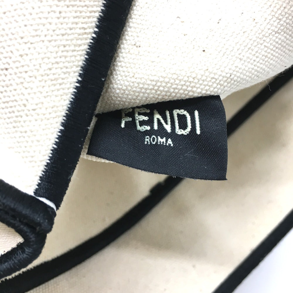 Fendi Tote Bag 8 Bh379 Canvas Beige X Black Logo Rome Shopper Women Used Authentic