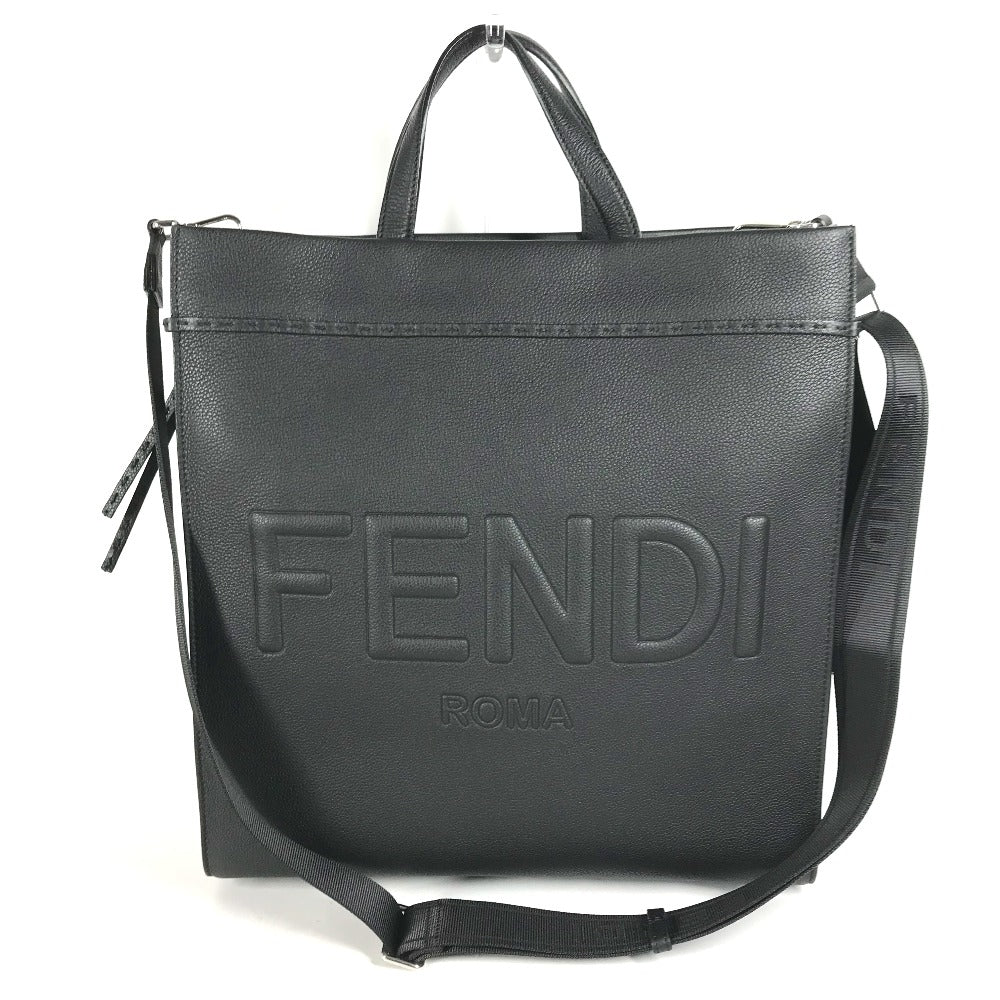 Fendi Tote Bag 7 Va583 Leather Black Shoulder Bag Shopper Medium Mens Used Authentic