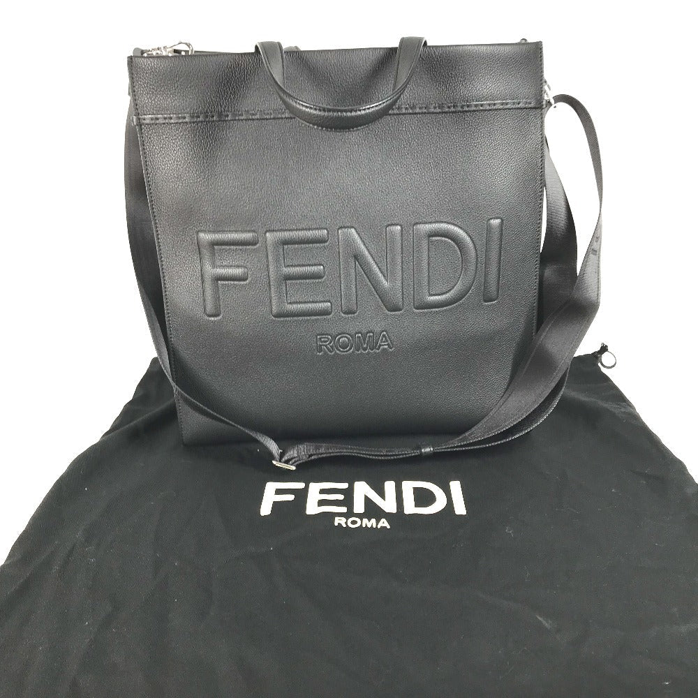 Fendi Tote Bag 7 Va583 Leather Black Shoulder Bag Shopper Medium Mens Used Authentic