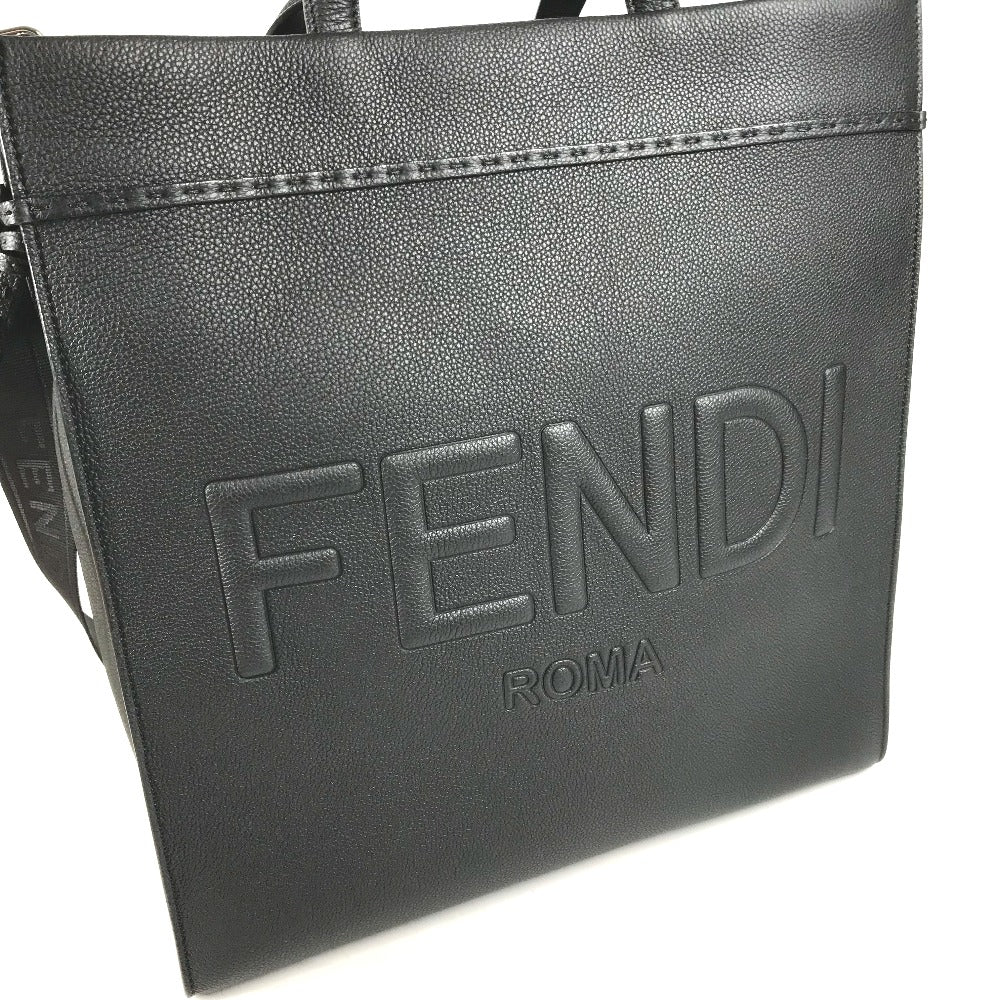 Fendi Tote Bag 7 Va583 Leather Black Shoulder Bag Shopper Medium Mens Used Authentic