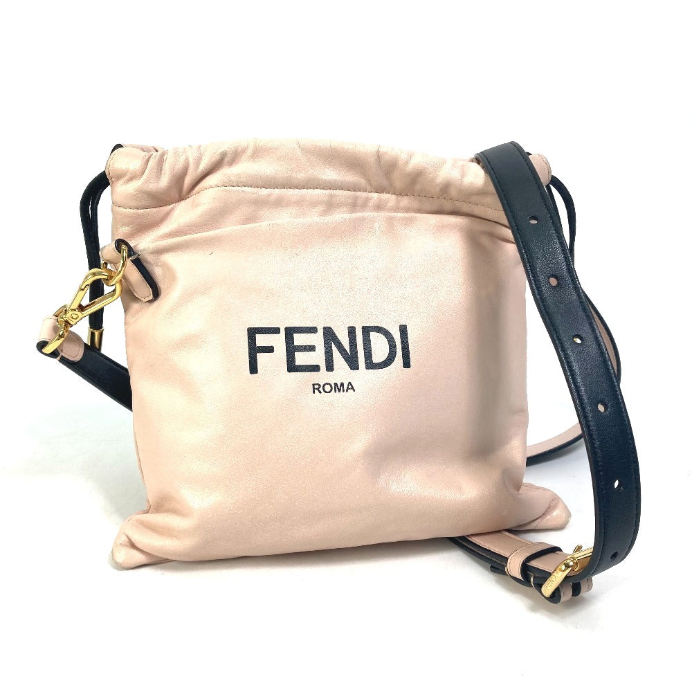 Fendi Shoulder Bag 8 Bt337 Leather Pink Drawstring Pochette Pouch Crossbody Pack Slim Clutch Small Women Used Authentic