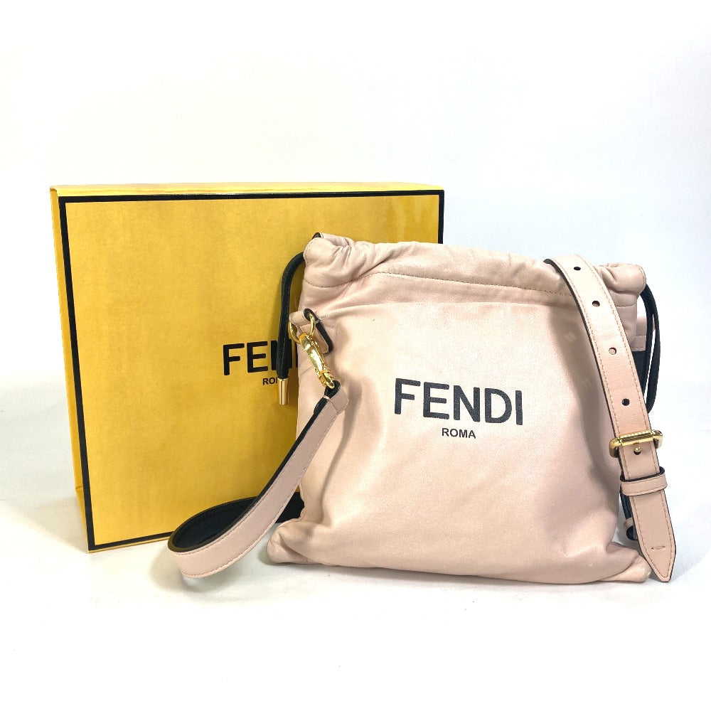 Fendi Shoulder Bag 8 Bt337 Leather Pink Drawstring Pochette Pouch Crossbody Pack Slim Clutch Small Women Used Authentic