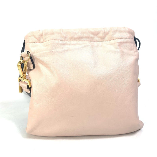 Fendi Shoulder Bag 8 Bt337 Leather Pink Drawstring Pochette Pouch Crossbody Pack Slim Clutch Small Women Used Authentic