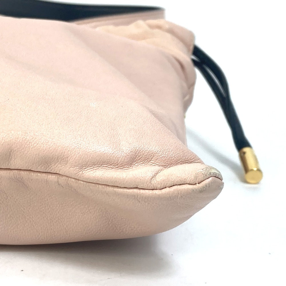 Fendi Shoulder Bag 8 Bt337 Leather Pink Drawstring Pochette Pouch Crossbody Pack Slim Clutch Small Women Used Authentic