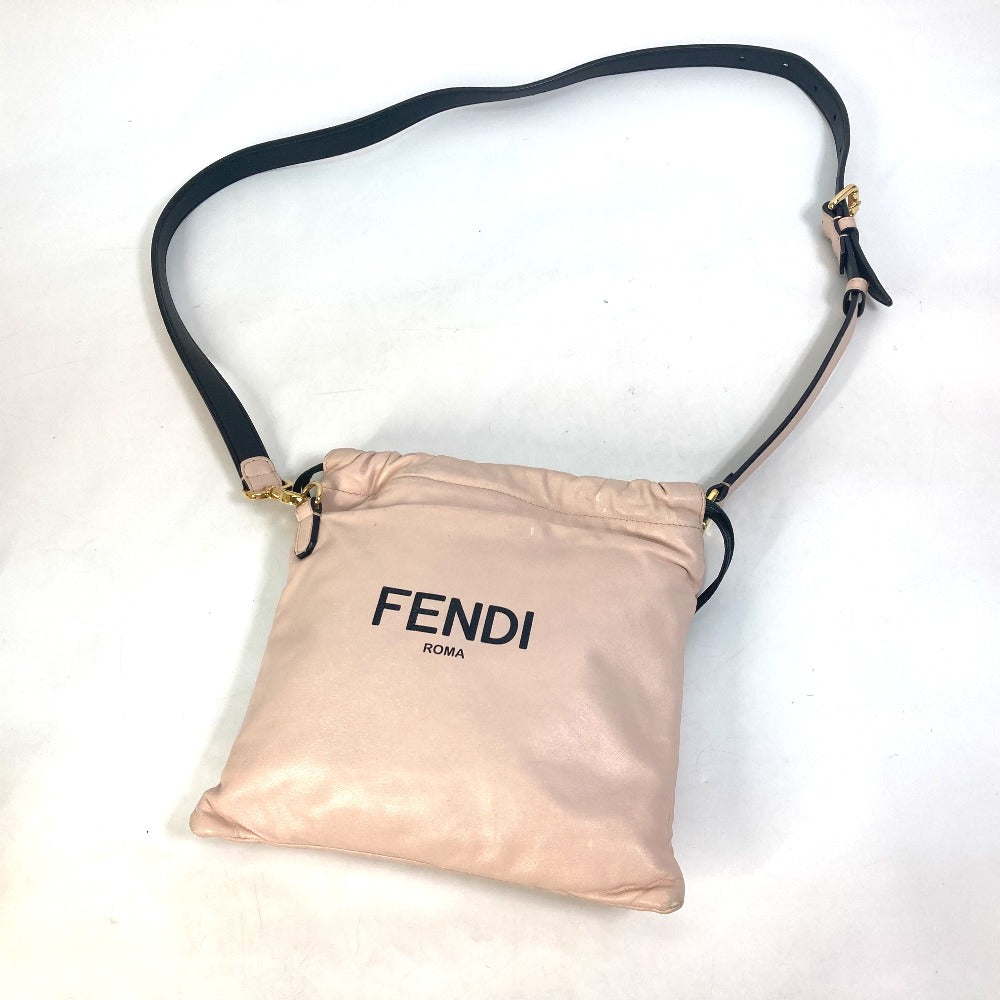 Fendi Shoulder Bag 8 Bt337 Leather Pink Drawstring Pochette Pouch Crossbody Pack Slim Clutch Small Women Used Authentic