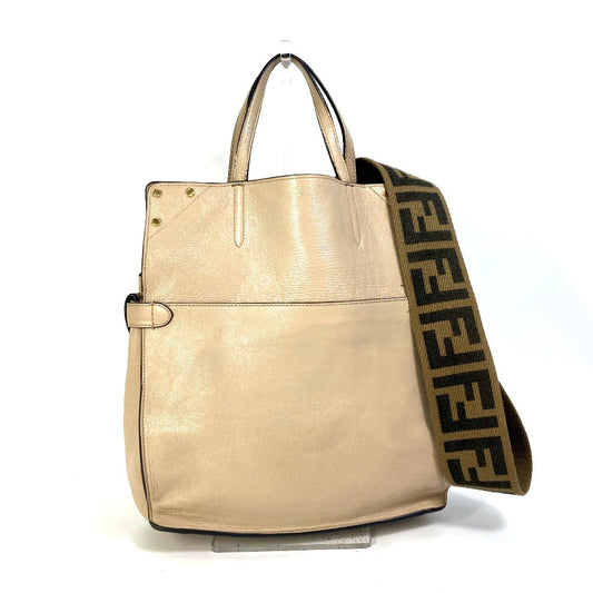 Fendi Shoulder Bag 8 Bt303 Leather / Suede Beige Zucca Handbag Flip Flip Large Ff Logo Strap