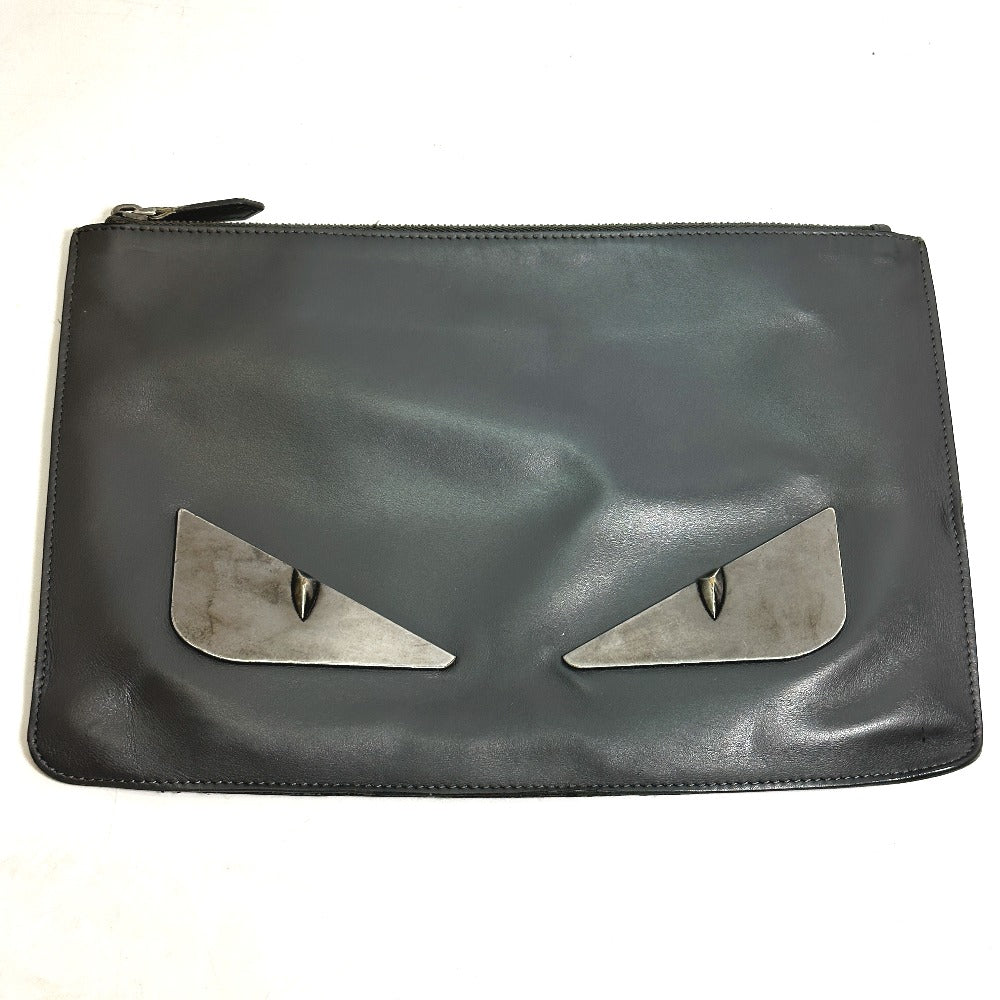 Fendi Clutch Bag 7 N0078 Leather Gray Pouch Monster Bugs