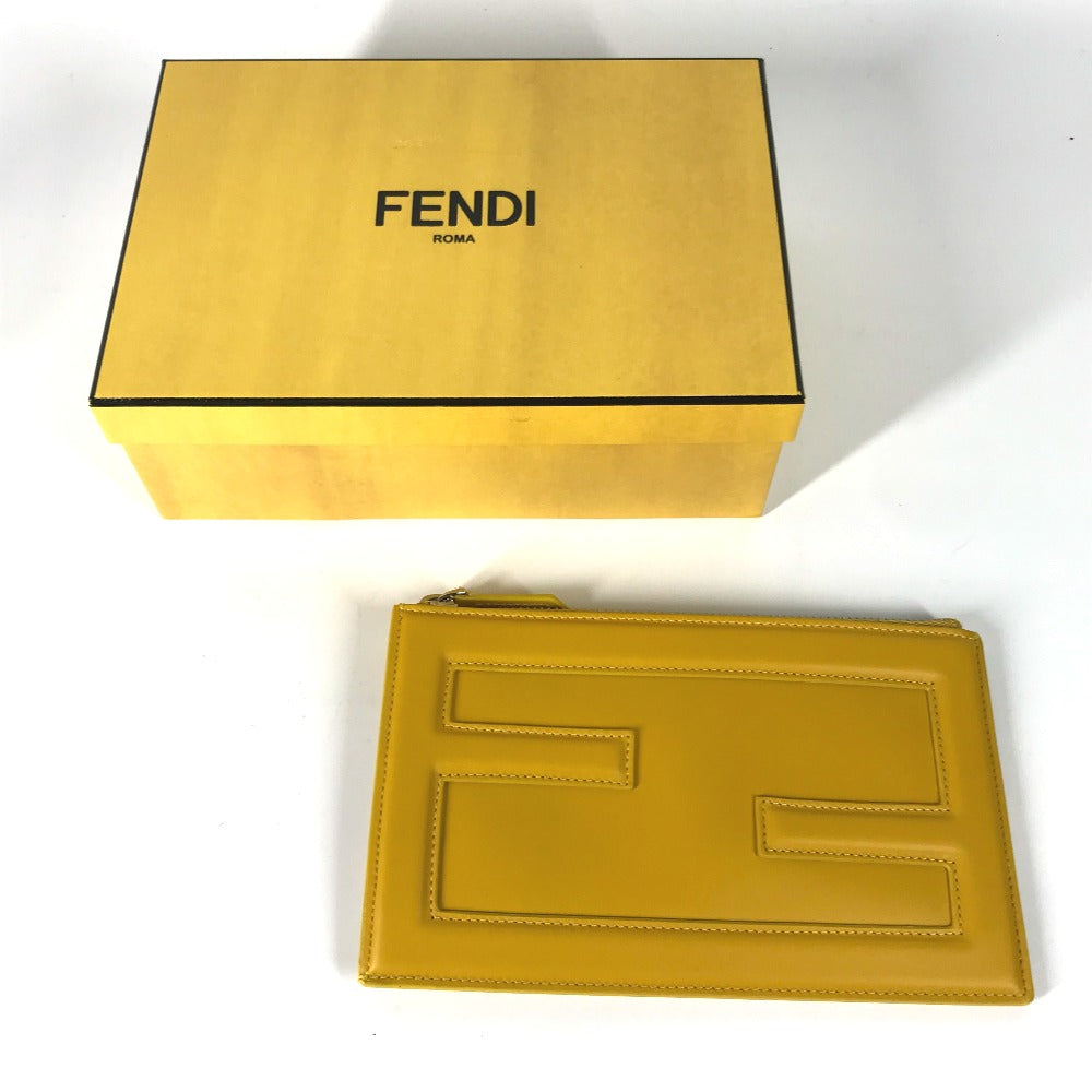 Fendi Clutch Bag 7 N0114 Leather Yellow Logo Women Used Authentic