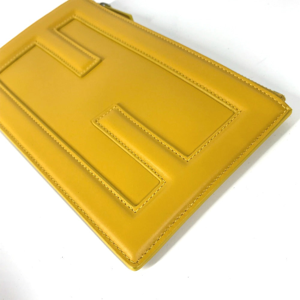 Fendi Clutch Bag 7 N0114 Leather Yellow Logo Women Used Authentic