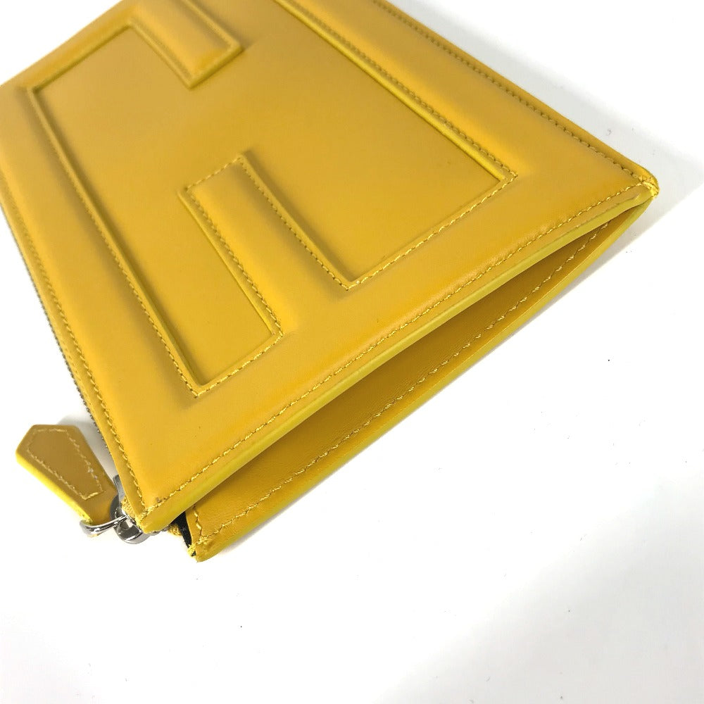 Fendi Clutch Bag 7 N0114 Leather Yellow Logo Women Used Authentic