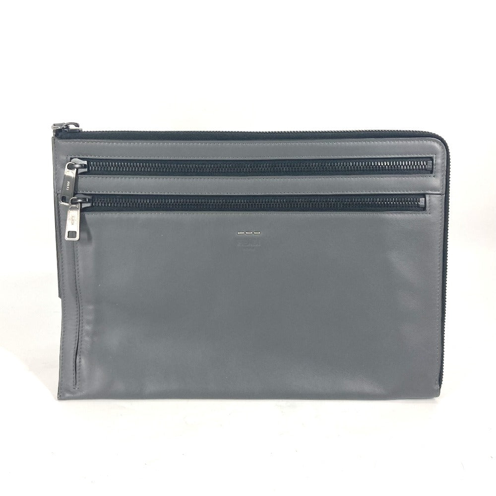 Fendi Clutch Bag 7 M0237 Leather Gray Zip Mens Used Authentic