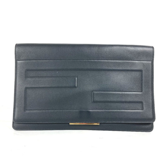 Fendi Clutch Bag 8 M0351 Leather Black Ff Logo Mens Used Authentic