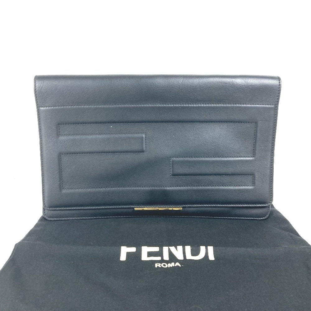 Fendi Clutch Bag 8 M0351 Leather Black Ff Logo Mens Used Authentic