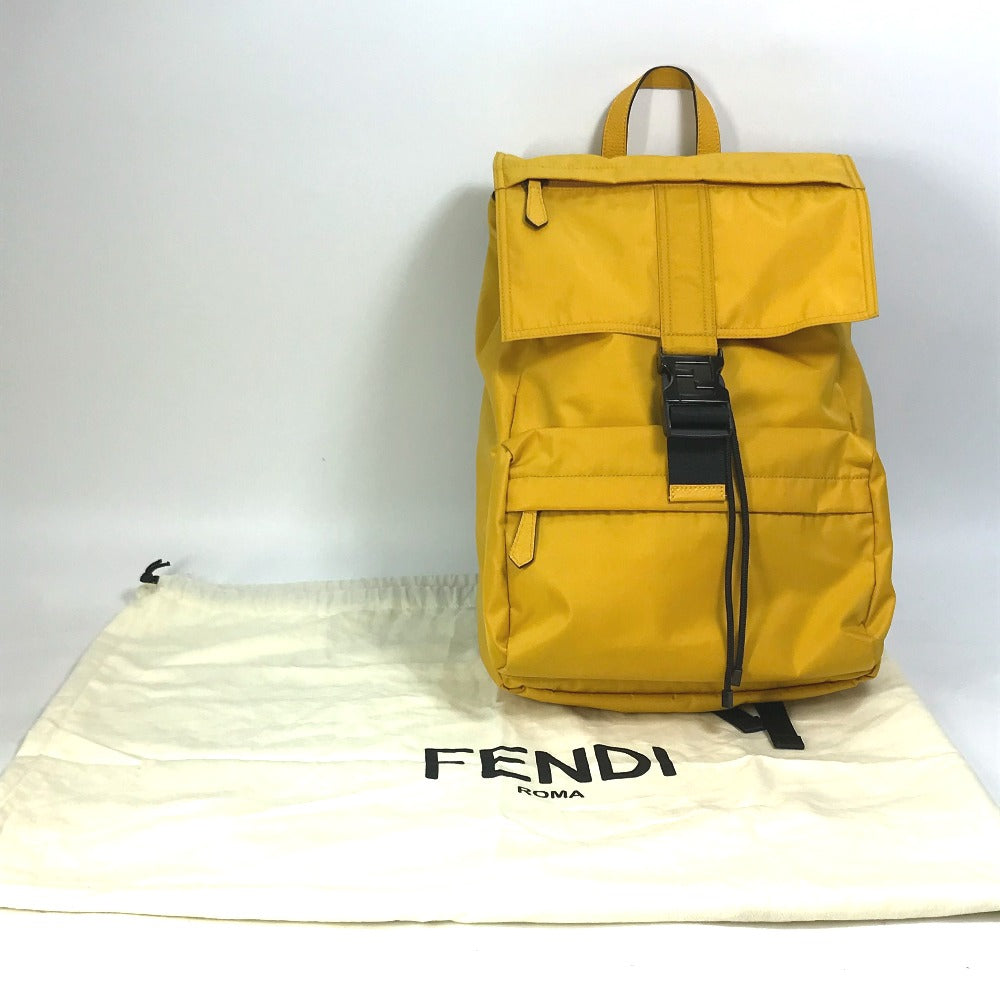 Fendi Backpack 7 Vz066 Nylon / Leather Yellow Fendines Mens Used Authentic