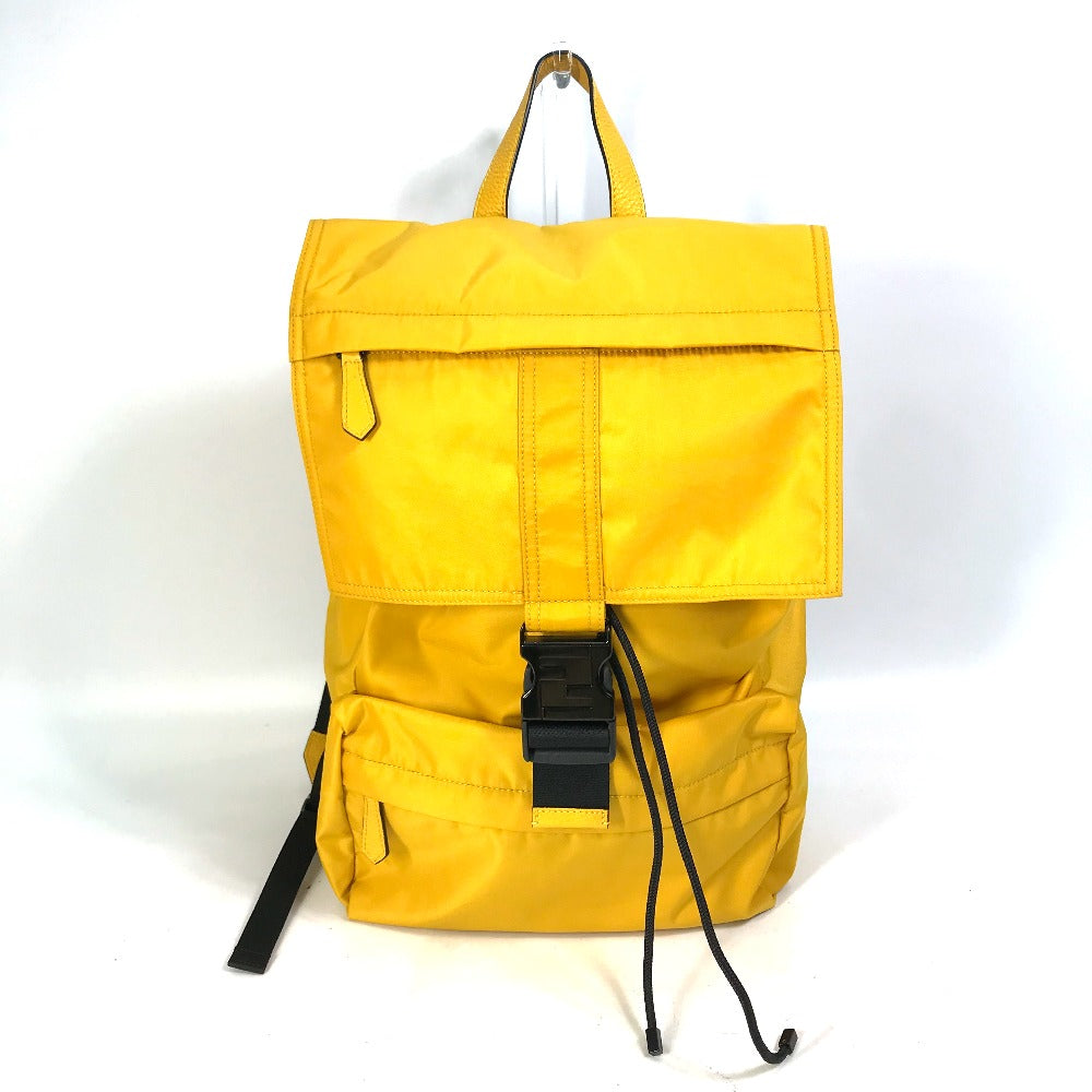 Fendi Backpack 7 Vz066 Nylon / Leather Yellow Fendines Mens Used Authentic