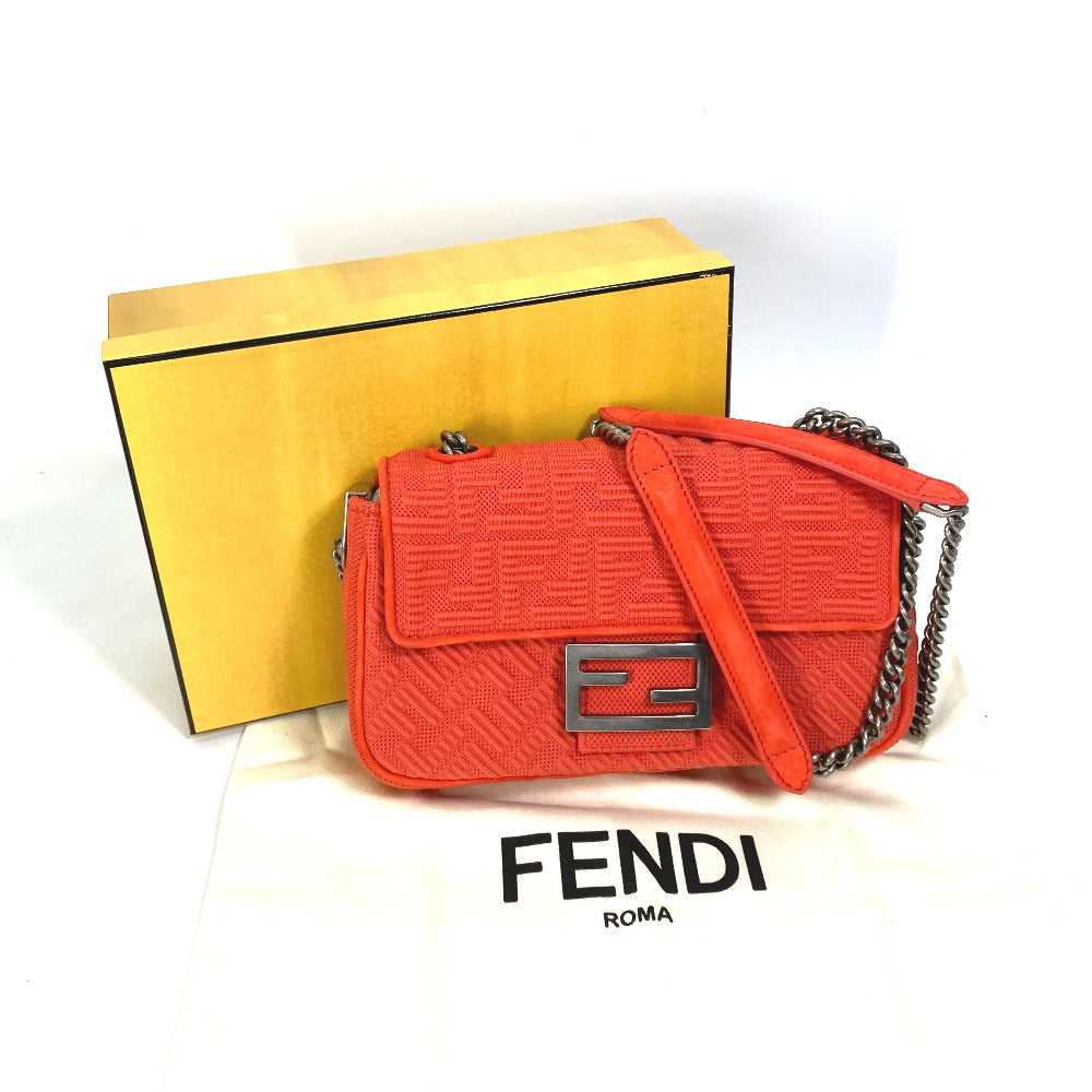 Fendi Shoulder Bag 8 Br793 Canvas / Leather Red Baguette Chain Midi Women Used Authentic