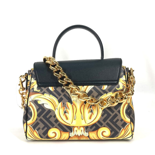 Fendi Handbag Pvc / Leather Brown Versace Collaboration Versace La Medusa Satchel Bag Zucca Women Used Authentic