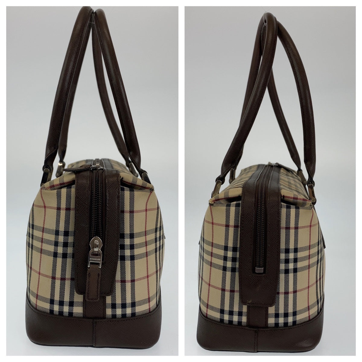 Burberry Shoulder Bag Canvas Brown Shoulder Bag Handbag Tote Bag Check Pattern Women Used Authentic