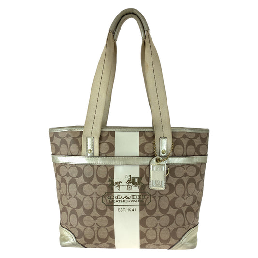 Coach Tote Bag 11350 Pvc Brown Signature Heritage Stripe