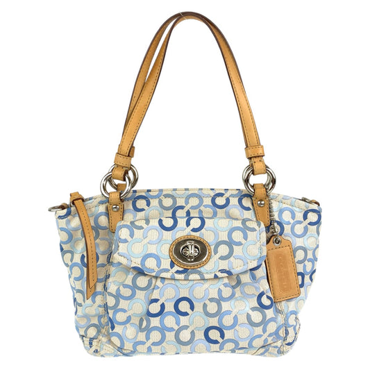 Coach Tote Bag 13141 Coated Canvas Blue Op Art