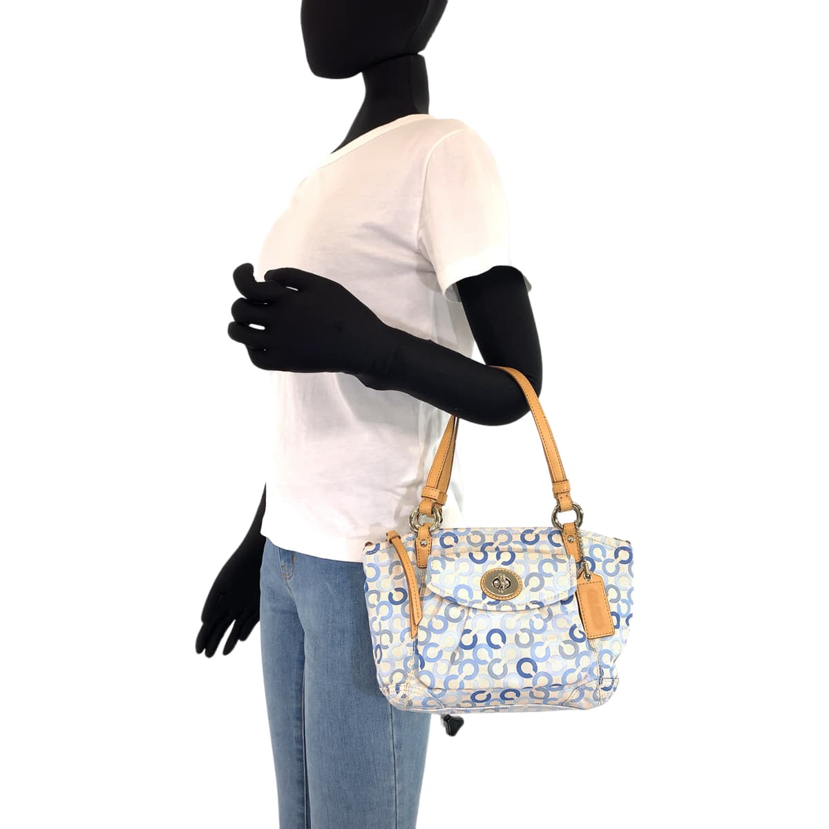 Coach Tote Bag 13141 Coated Canvas Blue Op Art