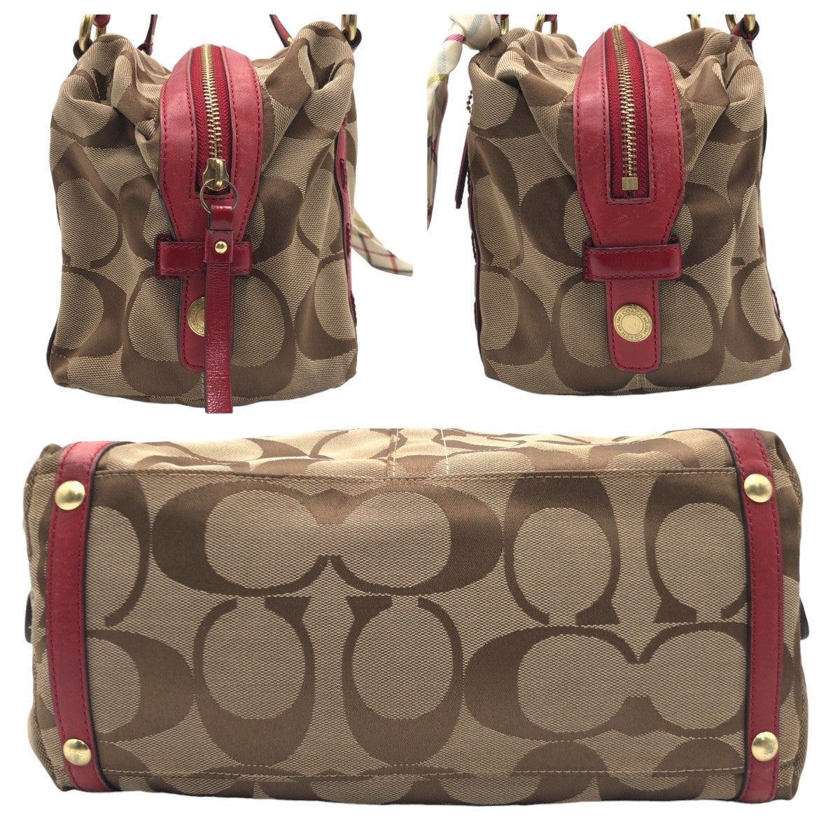 Coach Handbag F13006 Canvas Brown Signature With Calfskin