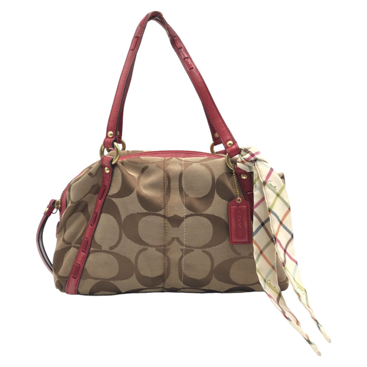 Coach Handbag F13006 Canvas Brown Signature With Calfskin